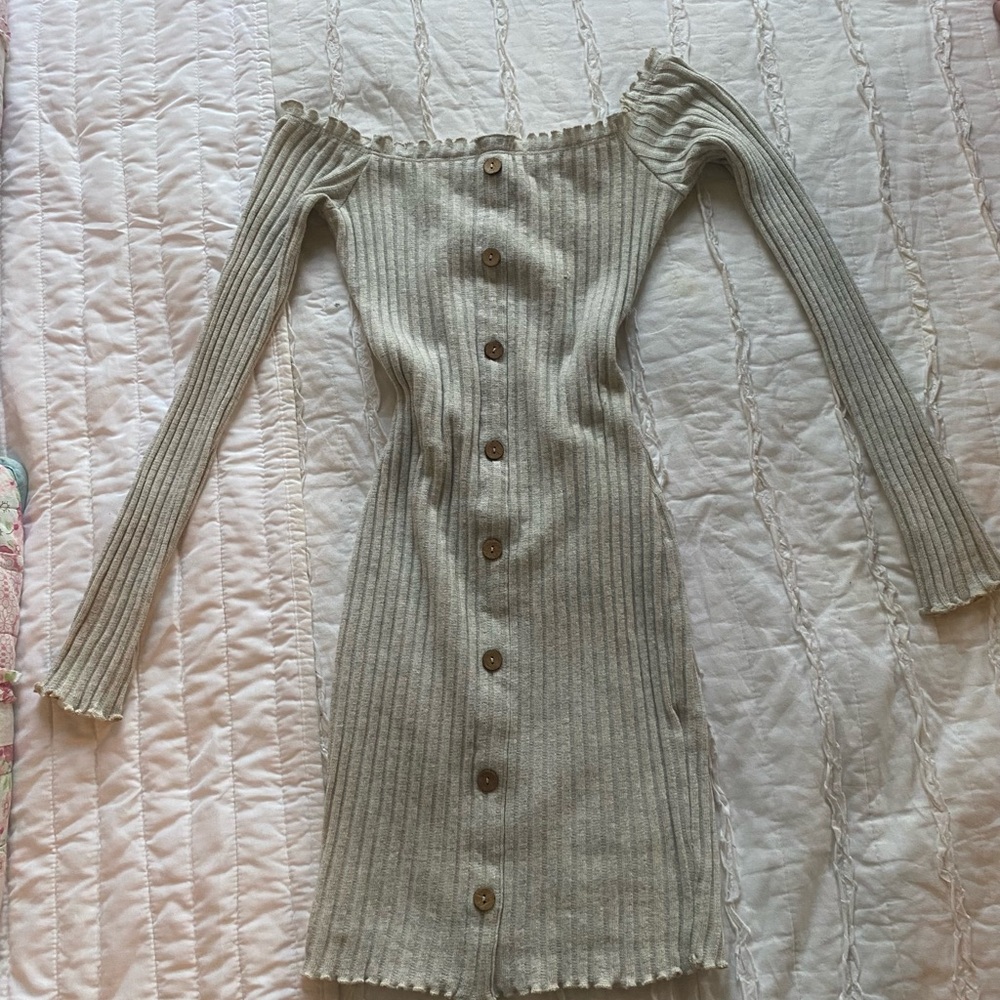 FASHION NOVA Cream Ribbed Knit Mini Dress
